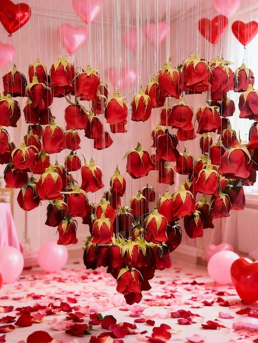20pcs/10 Red Roses + 1 Roll 500cm Transparent Rope, Hanging Small Red Roses For Wedding Decoration, Hanging Red Roses Artificial Silk Flowers - Suitable For Wedding Arch, Party, Bridal Shower, Bouquet, Party Centerpiece And Ceiling Decoration - Perfect Gift For Wedding Planners And DIY Enthusiasts, Birthday Graduation Gift, Suitable For DIY Wedding Decoration, Bridal Shower, Wedding Bouquet, Party Centerpiece, Ceiling Decoration - Red - View 1