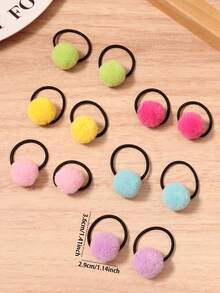 12pcs Pink, Blue, Magenta Pom Pom Hair Scrunchies, Cute Cartoon Hair Ties For Ponytail - Multicolor - View 3