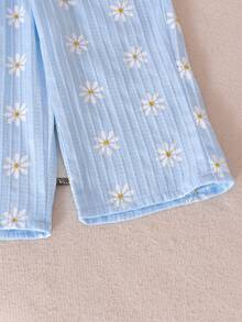 Conjunto de 2 piezas de top de tirantes y pantalones con estampado lindo y fresco para niña bebé, primavera/verano - Celeste - Ver 5