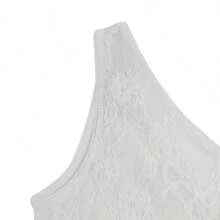 女士无袖白色蕾丝V领流苏不对称长款上衣，薄纱针织面料，度假风 - 白色 - 查看 5