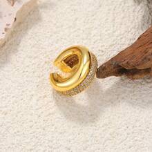 1件18K镀金铜双层C形耳环，镶嵌人造锆石，时尚独特的嘻哈音乐节礼物 - 耳夾 - 查看 5