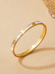 Bộ 3 vòng tay bằng thép không gỉ mạ vàng 18K đính đá Zirconia, bộ vòng tay thời trang dành cho nữ, thích hợp để đeo hàng ngày và làm quà tặng dịp lễ. - Vàng 2 - Xem 4
