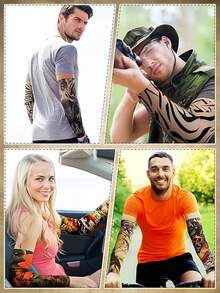 Elastische Tattoo-Armstulpen - UV-Schutz Kühlende Armstulpen - Seidig glatte Fahrrad-Armstulpen - Geeignet für Outdoor-Aktivitäten, Angeln, Radfahren, Wandern. Geeignet für Männer und Frauen - Verschiedenfarbig - Übersicht 7