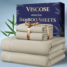 4pcs Bamboo Cooling Bedding - Extra Deep Pocket Breathable And Cooling - Suitable For Hot Sleepers And Sweats, Pillowcases, Flat Sheet And Fitted Sheet - A Perfect Gift For Family, Queen And King Sizes, Next Day Delivery - 米色 - 查看 8