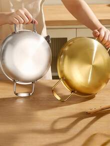 1pc Stainless Steel Mini Personal Hot Pot - Korean Ramen Pot With Dual Handles | Home Gas Stove Soup Pot And Seafood Stew Pot | Golden Stainless Steel Cookware Suitable For Instant Noodles, Hot Pot And Outdoor Camping | Induction Cooker Compatible - Multicolor - View 10