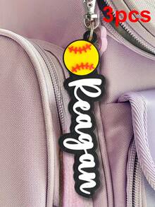 1/3/5 Paquete(s) de llavero personalizado con nombre y softbol 3D impreso en plástico, etiqueta para mochila de softbol personalizada - Nombre y número personalizados - Regalo para equipo de softbol - Etiqueta de equipaje para deportes de equipo - Llavero con boca de pez de béisbol - Ver 6