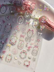 1pc 5D Crystal Diamond Nail Sticker, Pink Swan Flower Frame Butterfly Pattern, Self-Adhesive Nail Art Sticker, Cute DIY Decorative Accessory Nails Nail Stickers - Multicolor - View 4