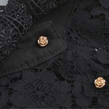 1件女士时尚蕾丝睫毛边长袖披肩上衣，短款半透明衬衫，带可拆卸领子 - 黑色 - 查看 6