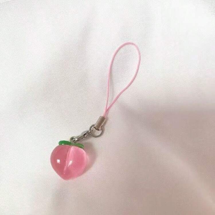 可爱粉桃手机挂绳，半透明水晶水果吊坠，耐用手机挂绳，钥匙扣和包包挂绳，送给女孩的精美礼物。 - 淺粉色 - 查看 2