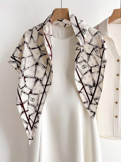 1条轻盈韩式撞色不对称几何图案多功能头巾，可作头带、围巾使用，春夏防晒，适合户外活动、旅行、街舞等场合。