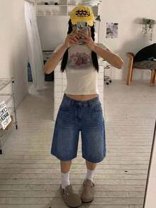 Women's Loose Fashion Straight Mid-Calf Shorts Casual Summer - 輕洗 - 查看 5