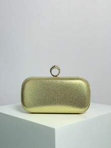 Luxury Design Women's Evening Clutch, Glamorous Vintage Box-Shaped Mini Handbag, Fashionable, Charming, Exquisite And Elegant, Suitable For Evening Occasions, Weddings, Themed Formal Parties, Balls, Celebrations, Birthday Gatherings. Detachable Chain Included, Perfectly Matched With Party Accessories, An Ideal Choice For Party Clutch. - Gold - View 5