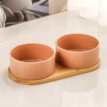 Bát ăn và uống nước bằng gốm sứ cho chó/mèo kèm chân đế gỗ, bát cỡ trung bình chống tràn, phù hợp cho thú cưng có râu, có thể rửa bằng máy rửa chén. - 500ml - Xem 10