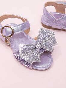 2026 New Girls Sandals, Children Princess Shoes With Rhinestone Bow, Little Girl Student Beach Shoes, Summer - Purple - View 3