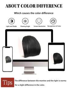 女士假发，带刘海，无鬓角，眉毛上方刘海，自然无缝，采用高温纤维制成，直刘海，合成假发。 - 彩色 - 查看 7