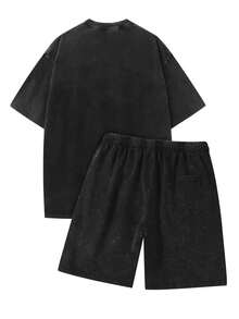 Summer Clothes 2pcs Set My Future Is In God's Hands, Printed With Retro Style Old Washed Cotton Short-Sleeve Shorts Men's Washed Suit, Loose And Casual 2pcs Set2 Piece Sets Woman - màu đen - Xem 2