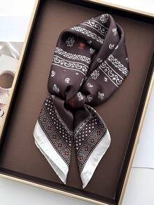 1条70*70厘米方形印花真丝围巾，时尚女士真丝头巾 - 鏽棕色 - 查看 1