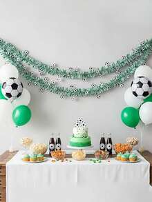 1pc Football Themed Sequin Decorative Wreath, Decorated With Cartoon Style Black & White Football Patterns, Snowflake Patterns, And Green Ribbons, Creating A Festive Atmosphere, Suitable For Football Parties, Commemorative Events, And Various Themed Activities. - One Size Fits All - View 5