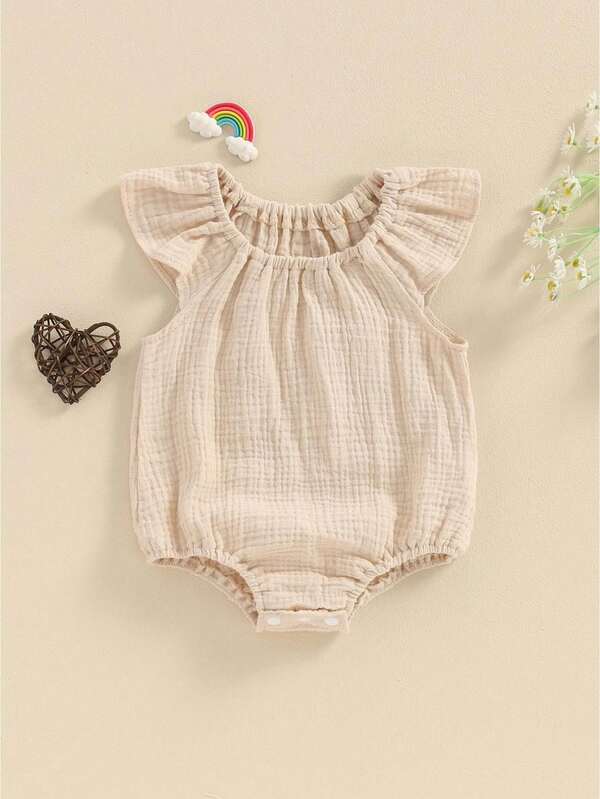 Baby Girls Romper Fly Sleeve Ruffles Round Neck Bodysuit Infant Summer Clothes For Casual Daily