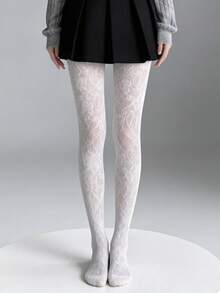 2 Colors Available Vintage Lace Stockings, French Style Floral Net Pantyhose - Multicolor - View 4