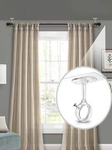 Bộ 2 giá đỡ thanh rèm gắn trên nóc không cần khoan, giá đỡ thanh rèm tự dính chịu lực cao, móc rèm điều chỉnh được phù hợp với thanh rèm đường kính 1,2 inch, dùng cho tủ quần áo, phòng ngủ, phòng tắm, nhà bếp, cửa sổ căn hộ - Nhiều màu - Xem 2