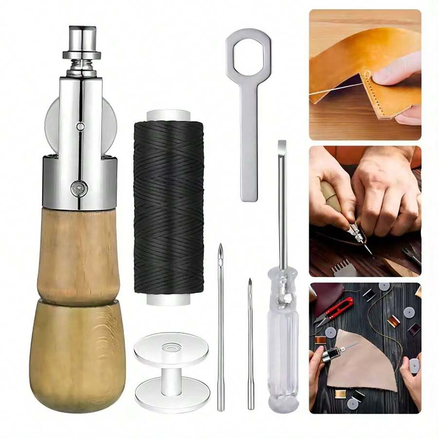 1 Set Sewing Awls, Leather Awls Professional Leather Handcraft Sewing Tools Kit, Leather Repair Tools With Wooden Handle Needles, Leather Belt Canvas Bag Sewing Pliers