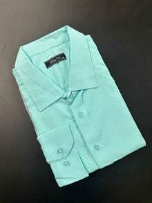 Rand paul Men's Printed Slim Fit Dress Shirt - Casual, Versatile, And Elegant - 水綠色 - 查看 1