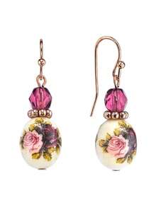 1928 Jewelry Rose Purple Crtal Bead Flower Drop & Dangle Earrings,44294908 - Màu Đỏ Sâu - Xem 1