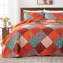 Queen Quilt Bedding Set 3 Piece Multicolour Patchwork Print Orange Bedspreads Queen Size Reversible Lightweight Quilts Set Soft Microfiber Fall Quilt Autumn Quilt All Seasons - Naranja - Ver 2