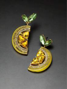 1对新款时尚个性化高档锆石钻石柠檬水滴耳环，欧美风水果耳环，女士日常佩戴及礼品 - 黃色 - 查看 3