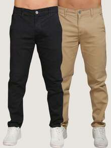 Men's Twill Pants Kit Men's Pants With Lycra Elastane - BLACK - BEIGE - View 1