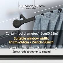 1pc, 5/8 Inch Metal Curtain Rod/Roman Rod/Shower Curtain Rod. Spiral Connector Extends From 45 Inches To 147 Inches, Wall Mounted, Sturdy And Durable. Lantern Decor Curtain Rod Bracket Set, Available In White, Black, Gold, Silver. Modern Classic Style - Multicolor - View 18