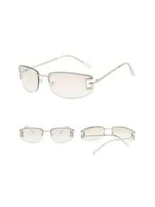 1pc 2025 New Oval Frameless Y2K Fashion Glasses, European And American Retro Elegant Fashion Glasses For Women - 銀框浙水銀 - 查看 2