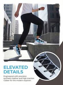 Men's White Blue And Black Sport Shoes With Synthetic Leather And Mesh Fabric EVA Midsole Durable Anti-Slip Outsole Breathable Lightweight Trainers For Outdoor Sports And Everyday Use - 白藍 - 查看 8