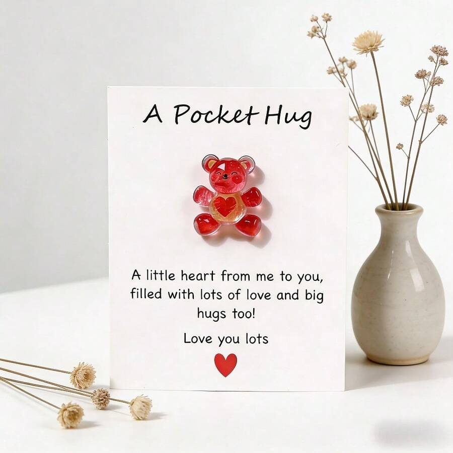 Bộ 1/5 chiếc, Thiệp chúc mừng hình gấu dễ thương, Thiệp hình gấu bằng nhựa, Món quà lý tưởng cho sinh nhật, tốt nghiệp, động viên và các mối quan hệ yêu xa. - màu đỏ - Xem 1