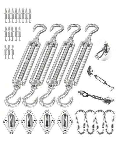 5英寸户外遮阳帆五金配件套装，304不锈钢张紧器和支架，适用于三角形/矩形遮阳帆，户外庭院凉亭花园，重型顶篷连接器套装