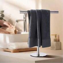 1 pièce Porte-serviette en T en acier inoxydable - Porte-serviette de comptoir pour salle de bain et cuisine, support de rangement polyvalent pour salle de bain, cuisine, chambre, design à la mode pour serviettes, bijoux et plus, noir et argent - Multicolore - Voir 11