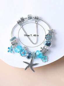 1pc European And American Fashion Creative Women Summer Ocean Style Bracelet, New Blue Ombre Flower, Starfish, Sea Turtle Charm Bracelet - Blue - View 3
