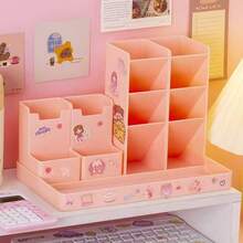 Soporte inclinado para bolígrafos, organizador de escritorio de estudiante de primaria lindo, estuche para lápices de gran capacidad y multiusos, taza creativa para bolígrafos de escritorio - Multicolor - Ver 8