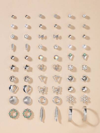 30pcs/Set Fashionable Women Earrings Set, Assorted Minimalist Shell, Heart, Snowflake, Bow Designs, Versatile For Daily, Travel, Photo Shoot, Gift For Friends