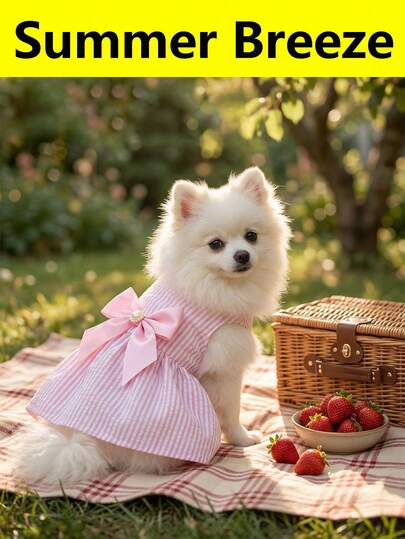 Vestido de princesa con rayas verticales rosas para mascotas, adecuado para primavera, verano y otoño para perros y gatos pequeños y medianos como poodle, teddy, bichón frisé, se puede usar para ocasiones casuales o de fiesta