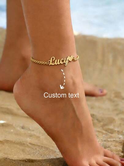 1 Set Tobillera personalizada con nombre de acero inoxidable, cadena cubana de 3 capas, con dije de corazón, estilo bohemio de moda, adecuada para uso diario, celebraciones, aniversarios, playa, bodas, festivales de música, Día de la Madre, graduación, Halloween, regalo de Navidad para ella