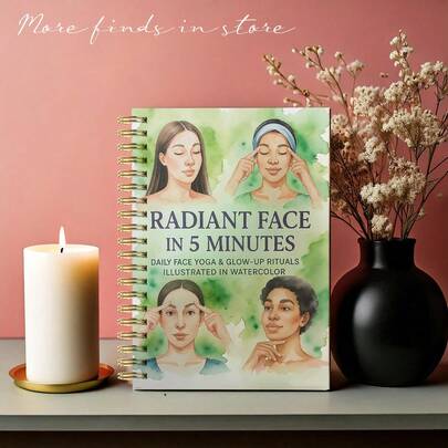 1 pieza "Rostro radiante en 5 minutos" Cuaderno espiral. Yoga facial diario e ilustraciones en acuarela para un resplandor. Guía de ejercicios faciales de 5 minutos para aumentar el brillo de la piel, reducir la tensión y relajarse. Libro de cuidado personal de belleza para mujeres, amantes del cuidado de la piel y personas ocupadas. Regalo ideal para entusiastas del autocuidado y el bienestar.