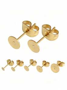 20pcs/Set Gold Stainless Steel Flat Earring Studs, Stainless Steel Earring Backs, Hypoallergenic DIY Earring Findings - Yellow Gold - View 2