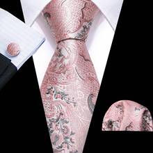Set Dasi Pria Motif Paisley Merah Muda-Abu-abu - Termasuk Sapu Tangan Saku, Manset, dan Klip Dasi Emas yang Serasi, Cocok untuk Acara Formal Seperti Pernikahan - Berwarna merah muda - View 2