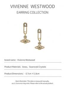 Vivienne Westwood Lucrece Collection Pin Saturn Earrings Gold Tone, Brass, Rhinestone Embellished - 金色 - 查看 3