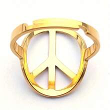 Men's Stainless Steel Peace Sign Ring, 18K Gold Plated, Casual And Stylish Unisex Jewelry - 先生 - 查看 6