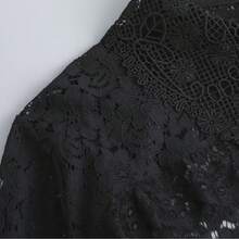 1件女士时尚蕾丝睫毛边长袖披肩上衣，短款半透明衬衫，带可拆卸领子 - 黑色 - 查看 7