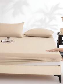 1 件套柔软磨毛床笠套装（1 个床笠 + 2 个枕套），适用于卧室和客房，四季皆宜，可机洗，颜色：苔藓绿/蓝色/深咖啡色 - 香檳色 - 查看 5