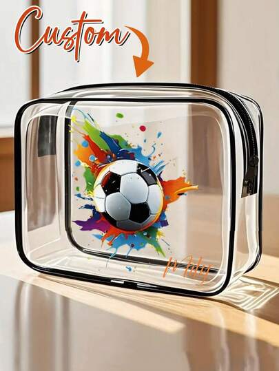 Customized Mini PVC Hair Accessories & Toiletry Bag; Customized Football Snack Bag; Customized Team Travel Bag; Transparent PVC Travel Organizer Bag With Zipper - Lightweight, Color-Fast, Portable Cosmetic And Toiletry Bag Easy To Wipe Clean. Advanced Organizer Bag | Modern Aesthetics | Color-Fast Material, Travel Essentials, Suitable For Vacation/Summer Holiday/Back To School Supplies And Student Toiletry Bag.